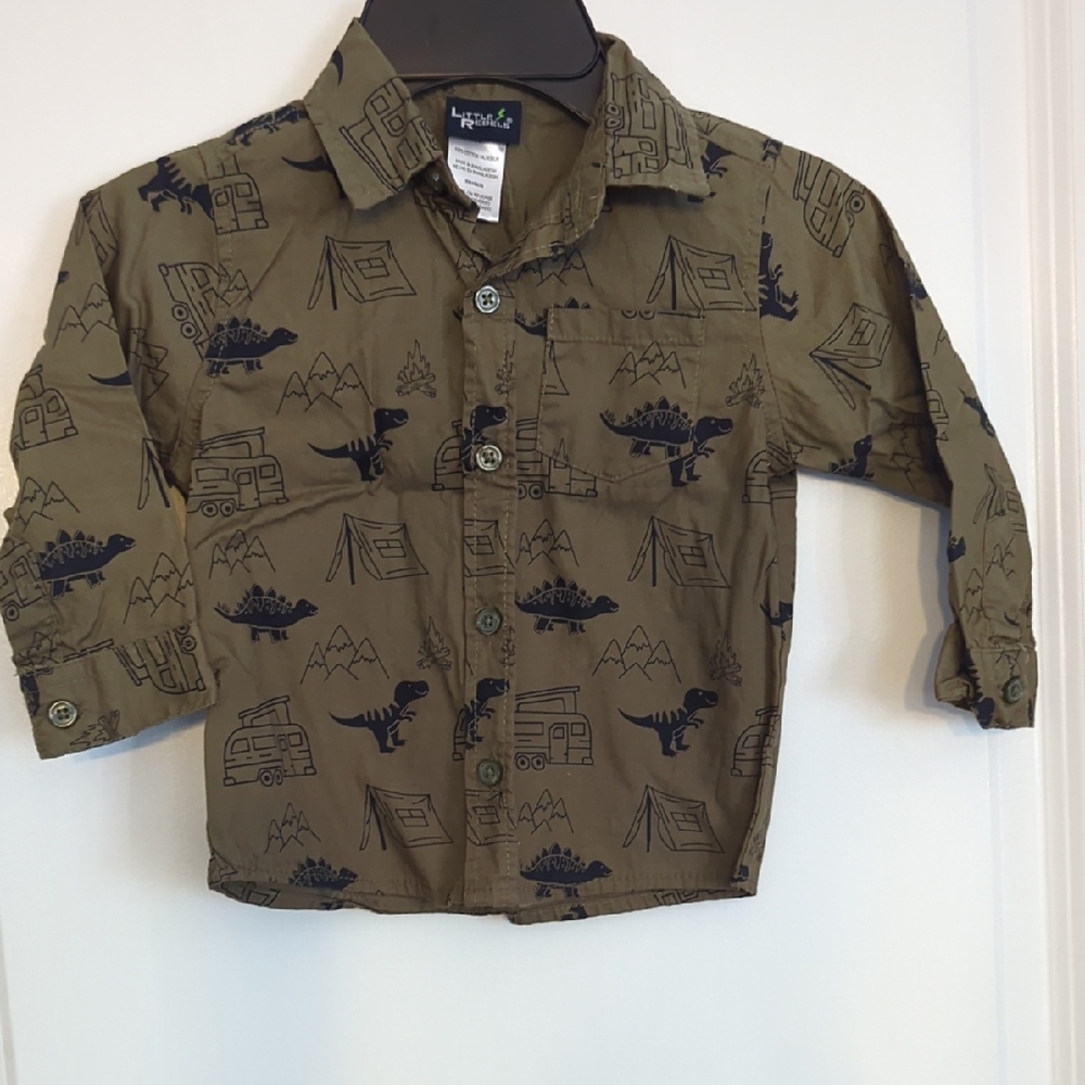 Kids Dino Adventure Button-Down Shirt - Green
